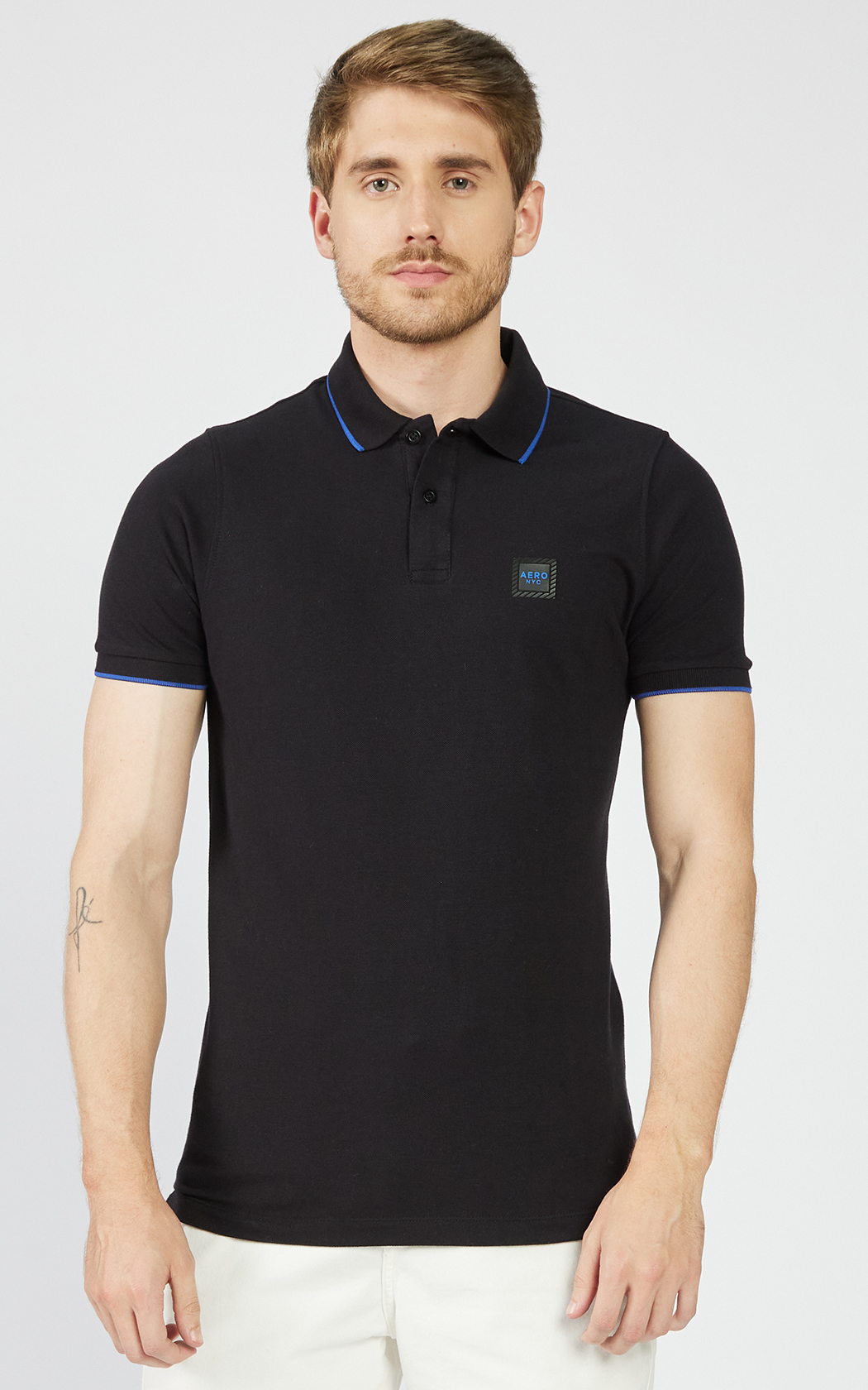 POLO MASC MC AEROPOSTALE PRETO/AZUL