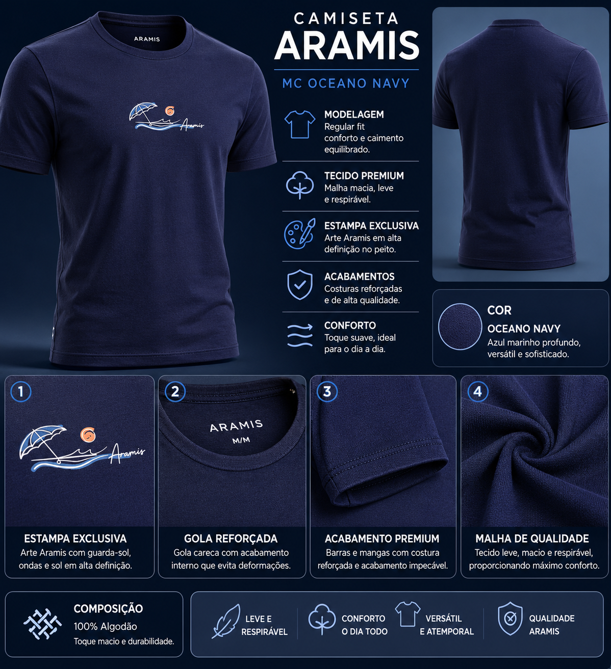 CAMISETA ARAMIS MAS MC OCEANO NAVY
