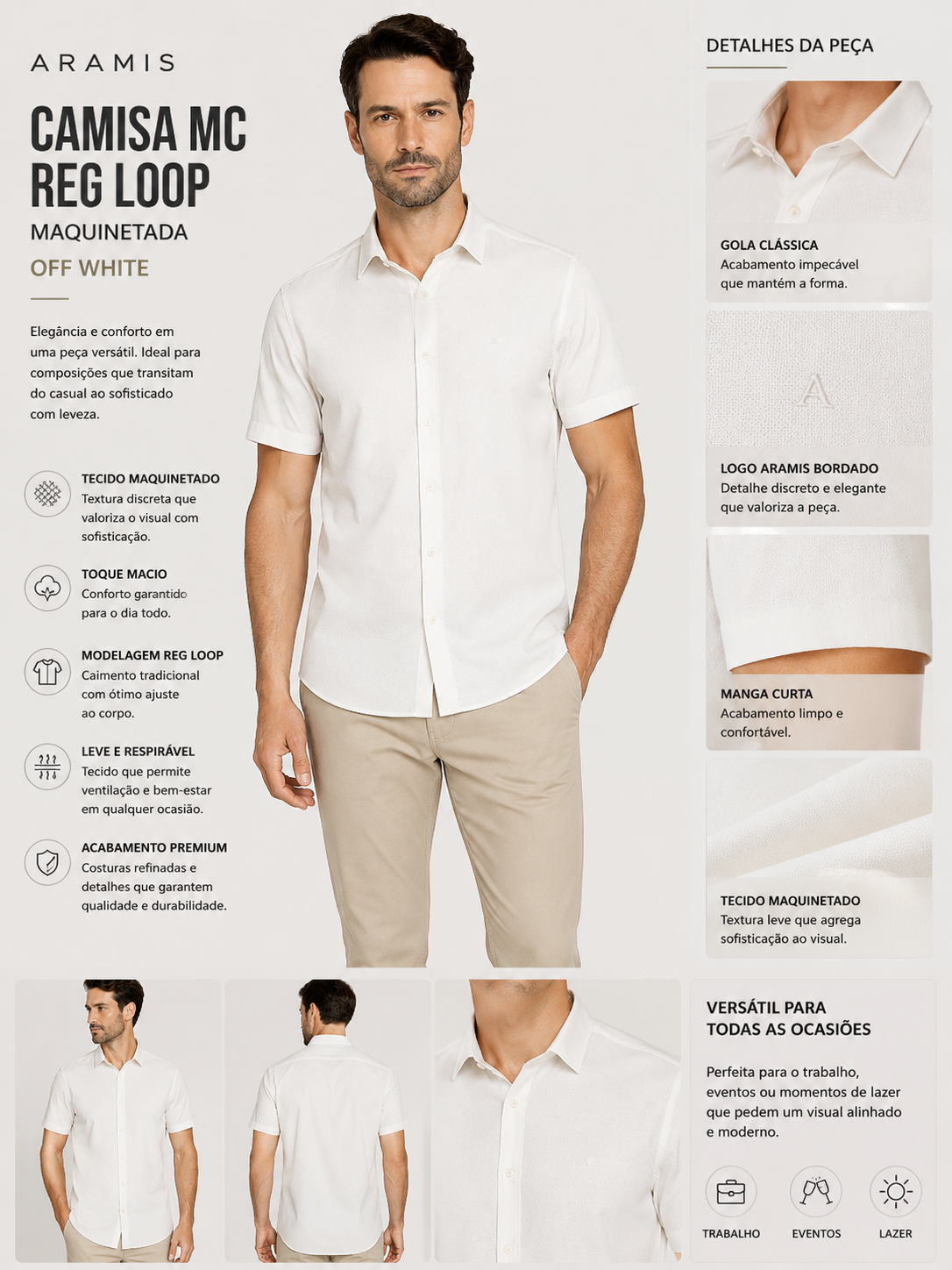 CAMISA MC ARAMIS REG LOOP MAQUINETADA OFF WHITE