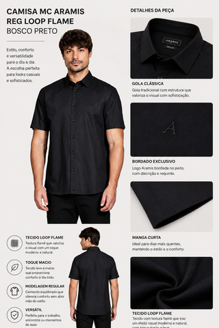 CAMISA MC ARAMIS REG LOOP FLAME BOSCO PRETO