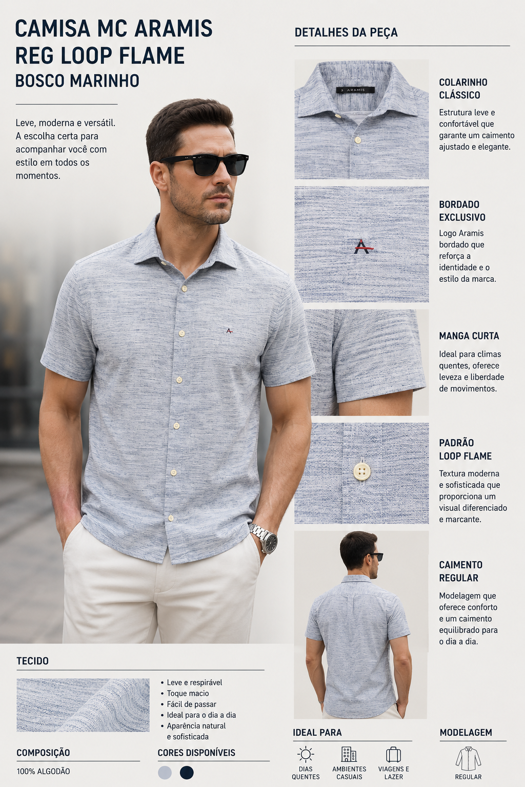 CAMISA MC ARAMIS REG LOOP FLAME BOSCO MARINHO