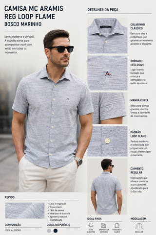 CAMISA MC ARAMIS REG LOOP FLAME BOSCO MARINHO