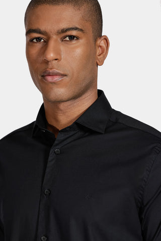 CAMISA MC SLIM TRICOLINE STRETCH LISO PRETO