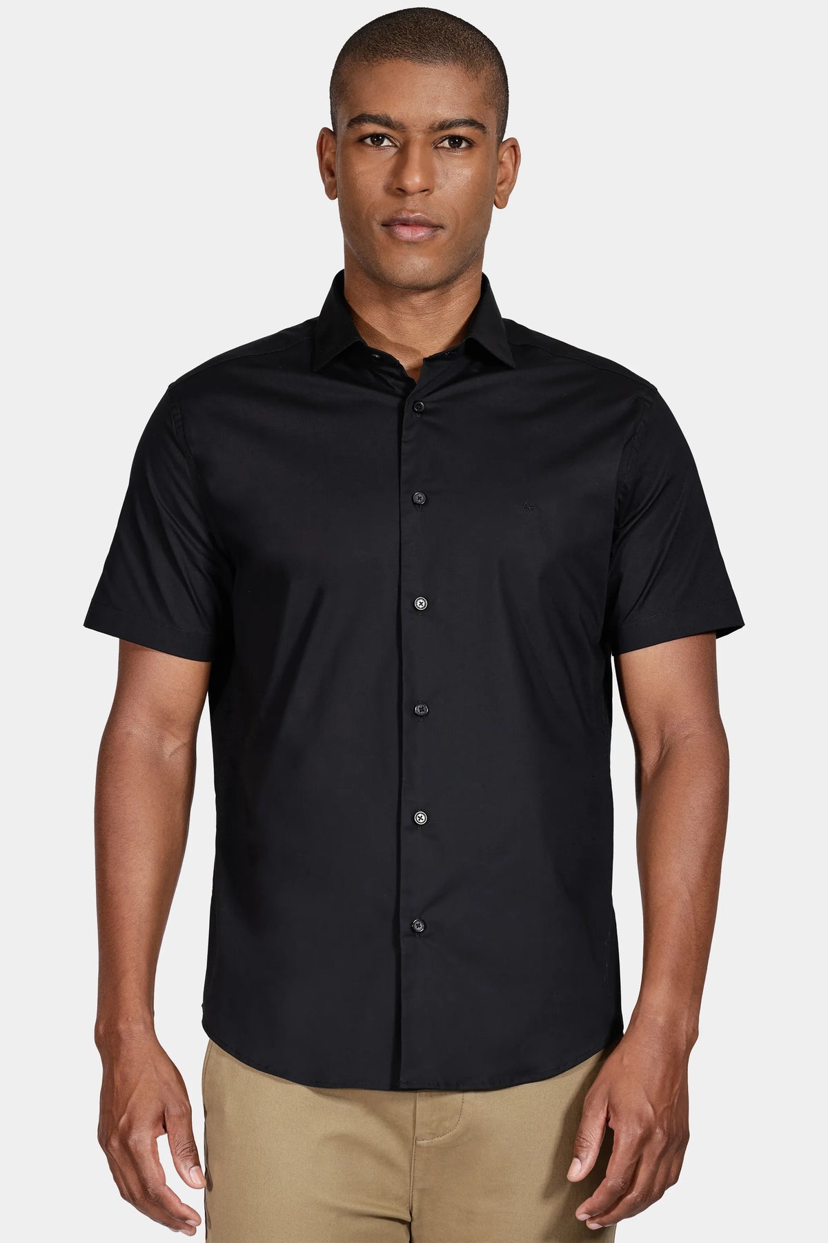 CAMISA MC SLIM TRICOLINE STRETCH LISO PRETO