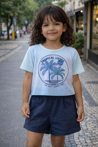 CONJ FEM BL TROPICAL LIVING E SHORT MLT AZUL