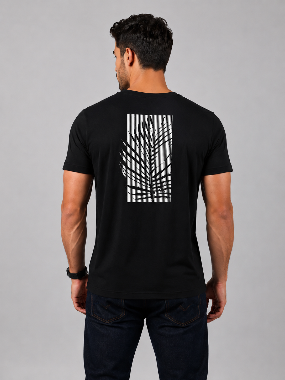CAMISETA MC ARAMIS ESTAMPA FOLHAGEM PRETO
