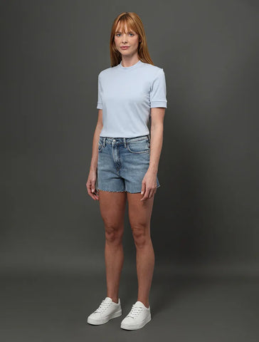 SHORTS CKJ FEM JNS CINT ALTA BARRAS FIO AZUL CLARO