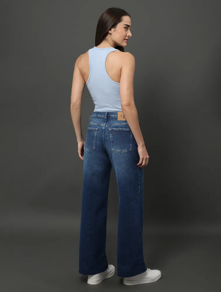 CALCA CKJ FEM JNS CROPPED WIDE LEG B FIO MARINHO