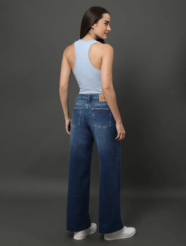 CALCA CKJ FEM JNS CROPPED WIDE LEG B FIO MARINHO