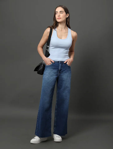 CALCA CKJ FEM JNS CROPPED WIDE LEG B FIO MARINHO