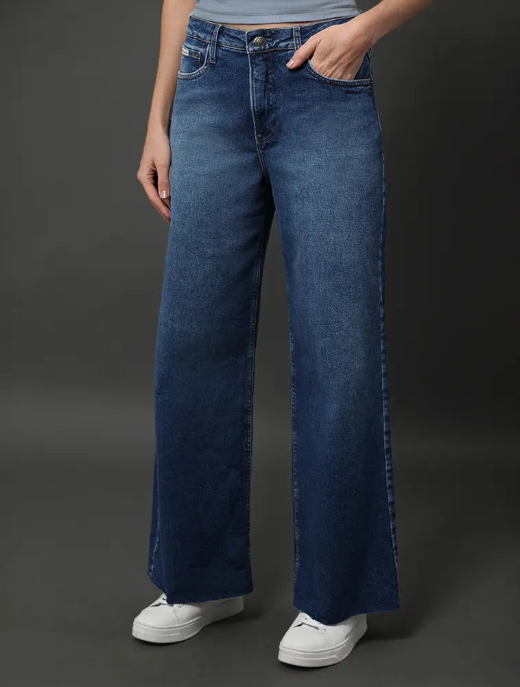 CALCA CKJ FEM JNS CROPPED WIDE LEG B FIO MARINHO