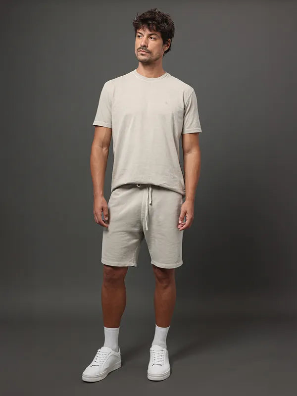 BERMUDA MAS MOLETOM CKJ LOGO MONOGRAM CAQUI CLARO