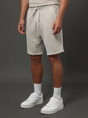 BERMUDA MAS MOLETOM CKJ LOGO MONOGRAM CAQUI CLARO