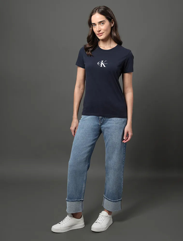 BLUSA CKJ FEM MC REISSUE CENTRALIZADO MARINHO