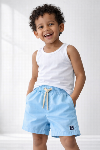 BERMUDA KIDS TACTEL PELETIZADO LISO AZUL AGUA/KHAKI