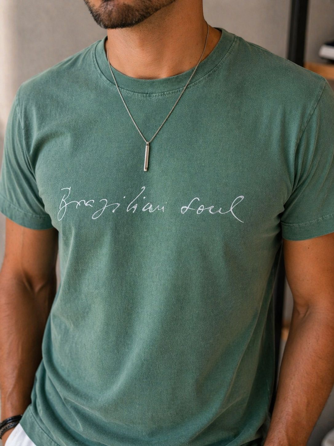 CAMISETA MAS SLIM STONE BRAZILIAN SOUL VERDE MATA