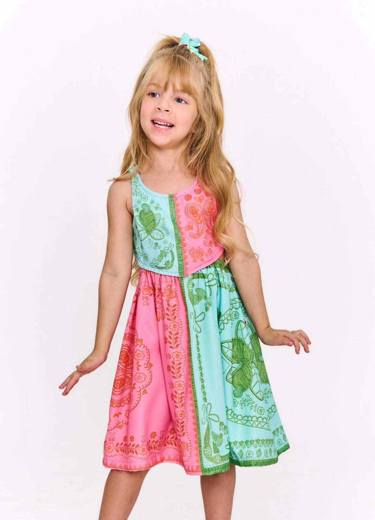 VESTIDO LENCO TROPICAL ALPHABETO ROSA/VERDE