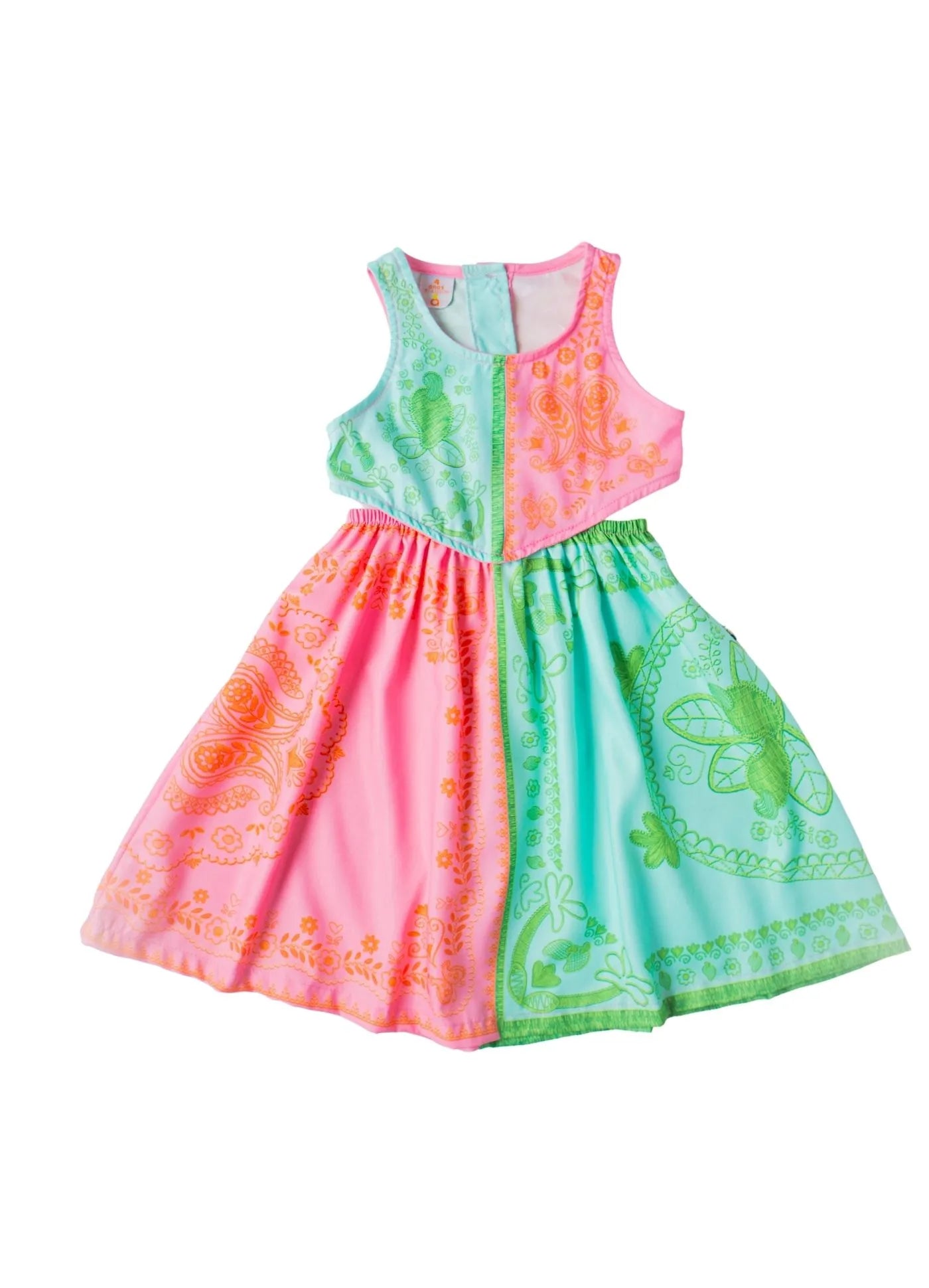 VESTIDO LENCO TROPICAL ALPHABETO ROSA/VERDE