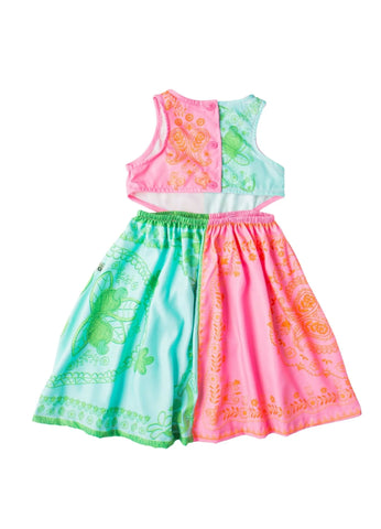 VESTIDO LENCO TROPICAL ALPHABETO ROSA/VERDE