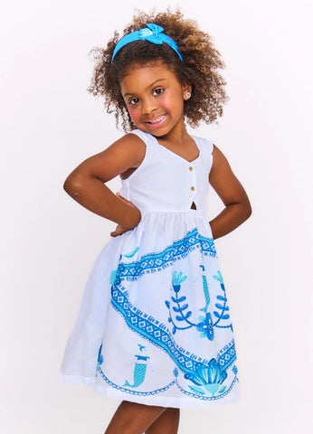 VESTIDO OCEANO FLORIDO ALPHABETO BRANCO