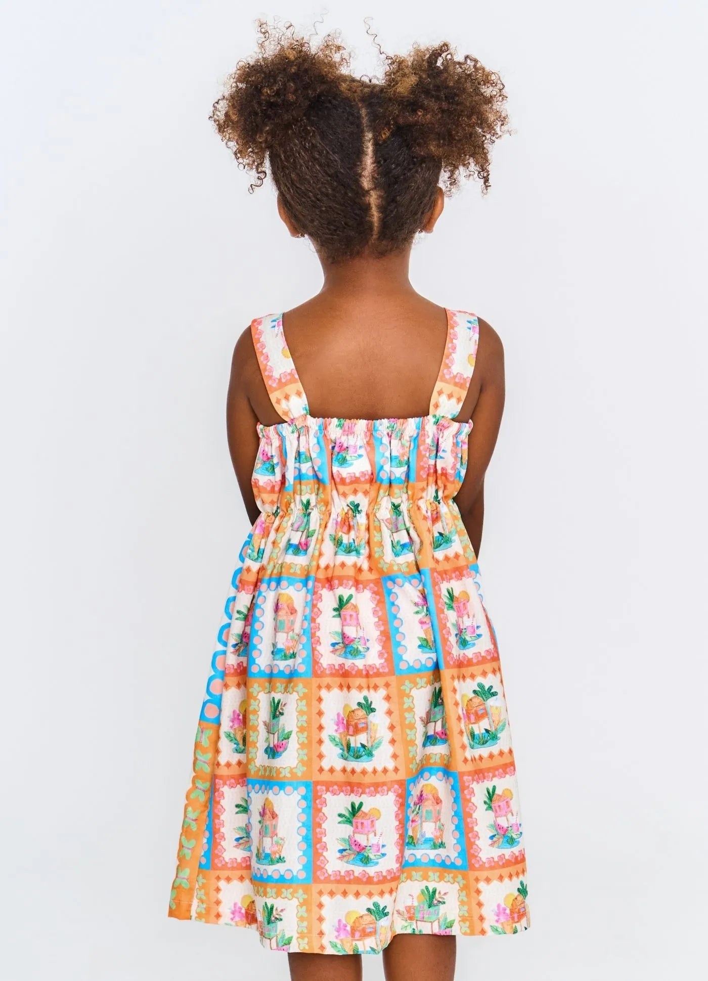 VESTIDO DELICIAS DE VERAO ALPHABETO OFF WHITE/LARANJA