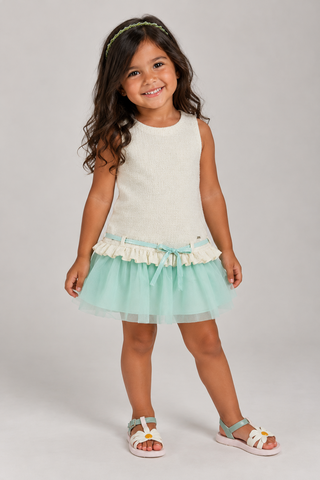 VESTIDO JUMPER TWEED LACO LUREX E RENDA VERDE CLARO