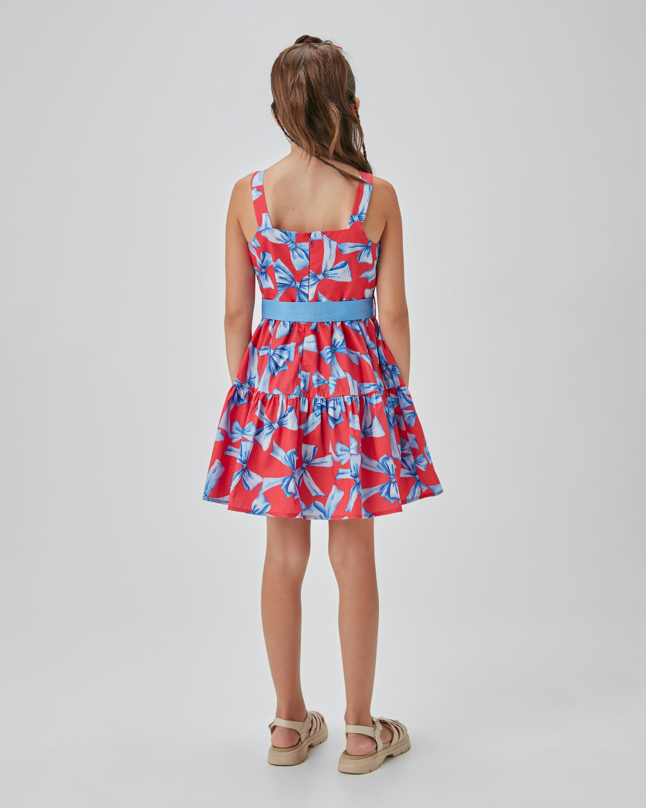 VESTIDO RODADO ESTAMPA LACOS VERMELHO