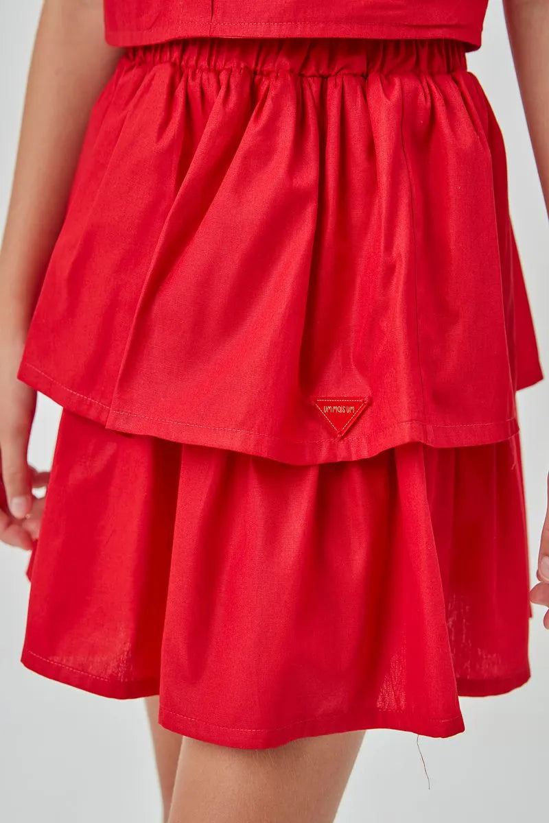 CONJ FEM BATA E SAIA TRICOLINE VERMELHO