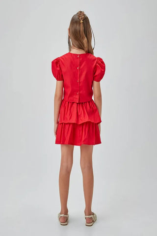 CONJ FEM BATA E SAIA TRICOLINE VERMELHO