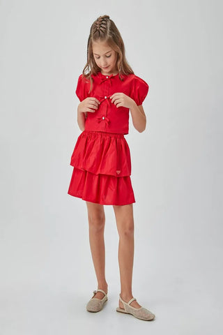 CONJ FEM BATA E SAIA TRICOLINE VERMELHO