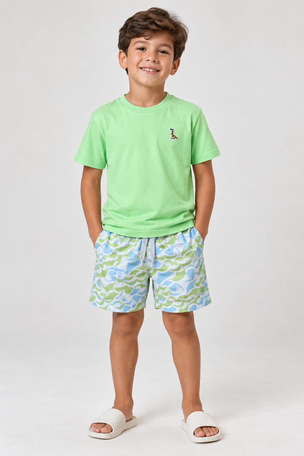 CONJ MAS CAM LOGO E BERM NYLON EST VERDE CLARO/BRANCO