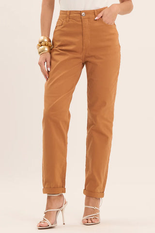 CALCA FEM MOM LAVANDA EM SARJA MASCAVO