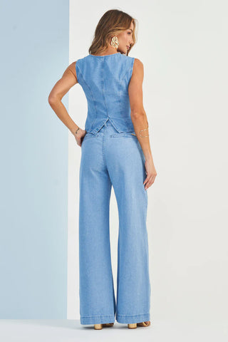 CALCA FEM ROSA EM JEANS COM ELASTANO JEANS MEDIO