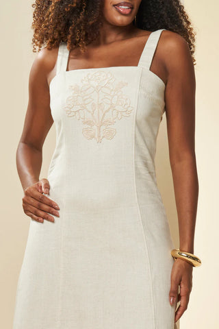 VESTIDO MIDI DE ALCAS EM SARJA LINHO NATURAL