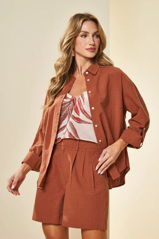 CAMISA FEM ML EM PLANO ALGODAO FLAME CACAU