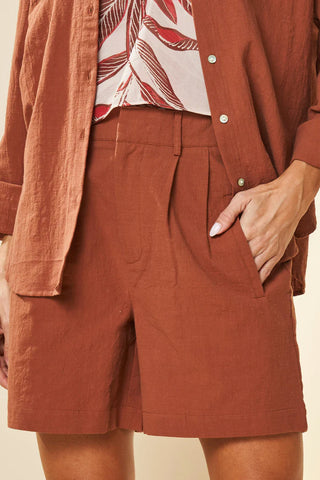 SHORTS FEM EM PLANO ALGODAO FLAME CACAU