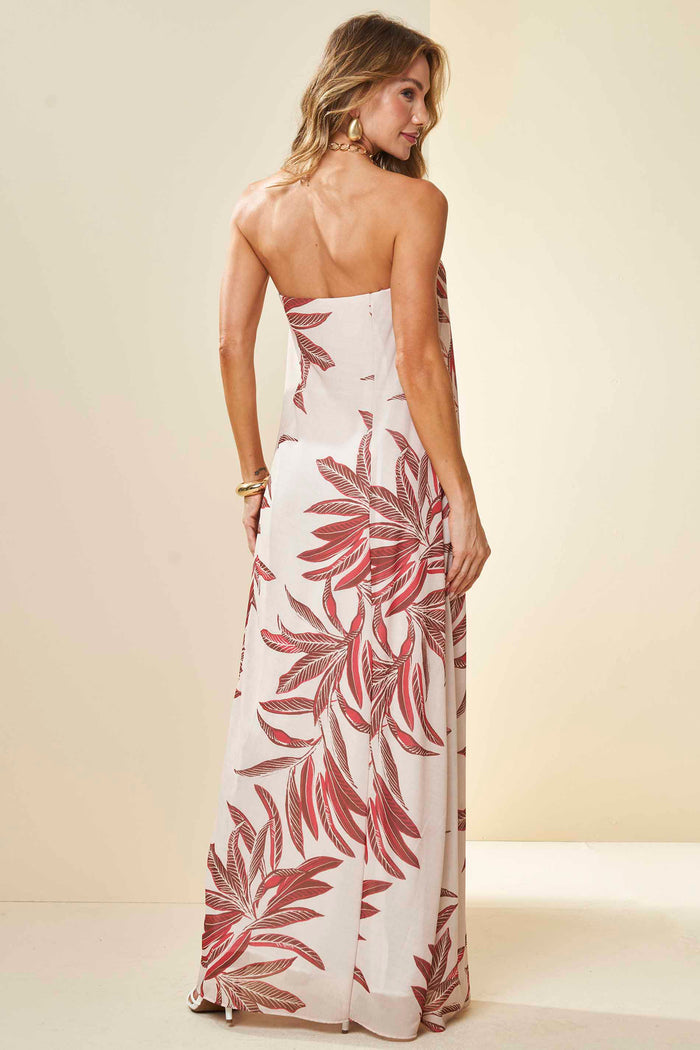 VESTIDO LONGO DE ALCA PLANO CHIFFON SOFT PEROLA LISTRAS TROPICAIS