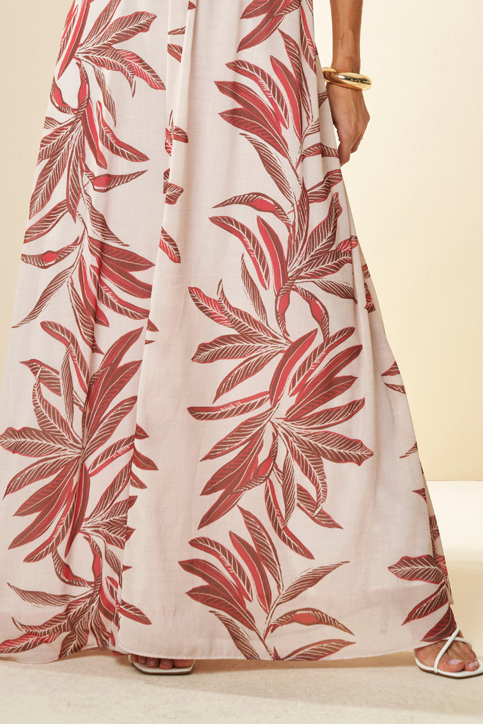 VESTIDO LONGO DE ALCA PLANO CHIFFON SOFT PEROLA LISTRAS TROPICAIS