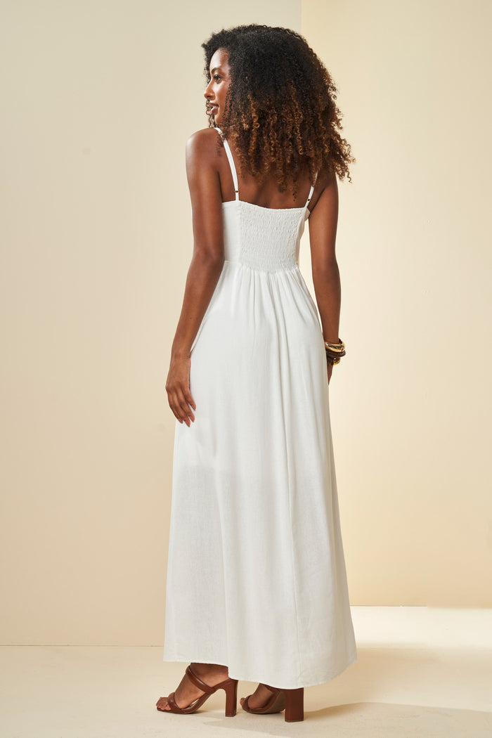 VESTIDO LONGO DE ALCA EM PLANO LINEN OFF WHITE