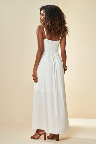 VESTIDO LONGO DE ALCA EM PLANO LINEN OFF WHITE