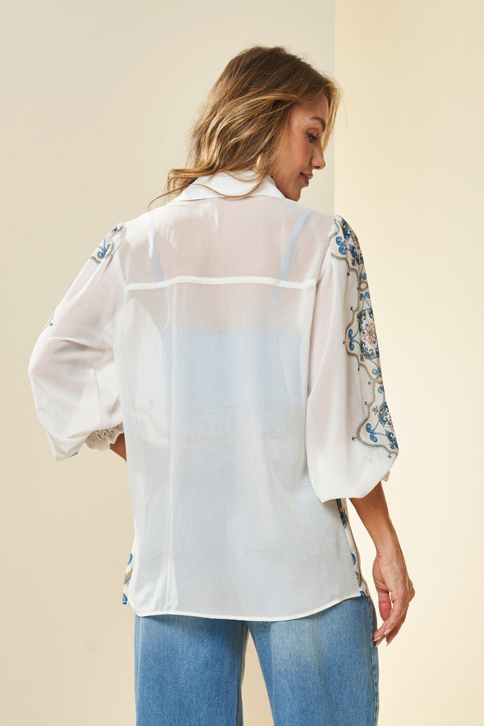 CAMISA FEM ML EM PLANO CHIFFON SOFT OFF WHITE