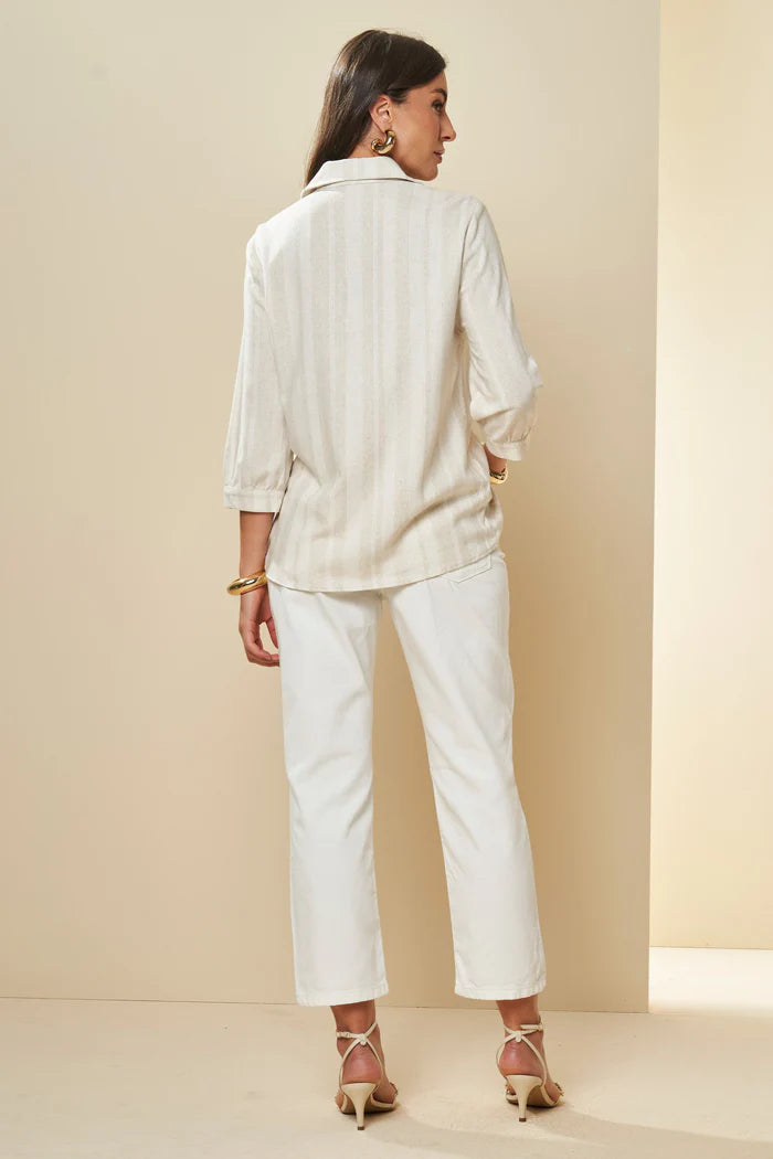 CAMISA FEM MANGA 3/4 PLANO LINEN SHINE NATURAL