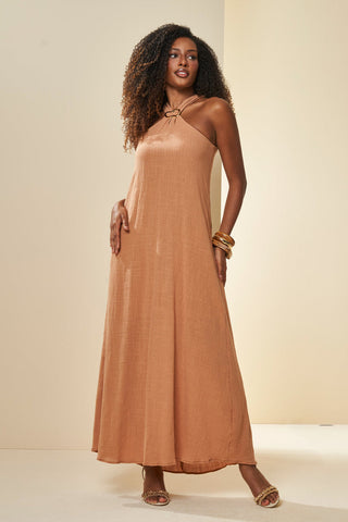 VESTIDO LONGO SM EM PLANO SOFT RUSTIC MASCAVO