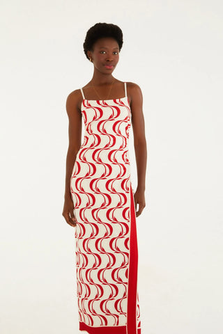 VESTIDO MIDI PEIXE COPA FARM OFF WHITE/VERMELHO