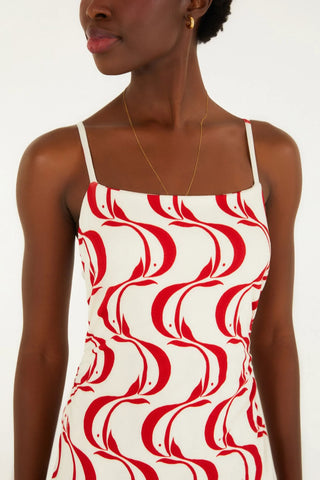 VESTIDO MIDI PEIXE COPA FARM OFF WHITE/VERMELHO