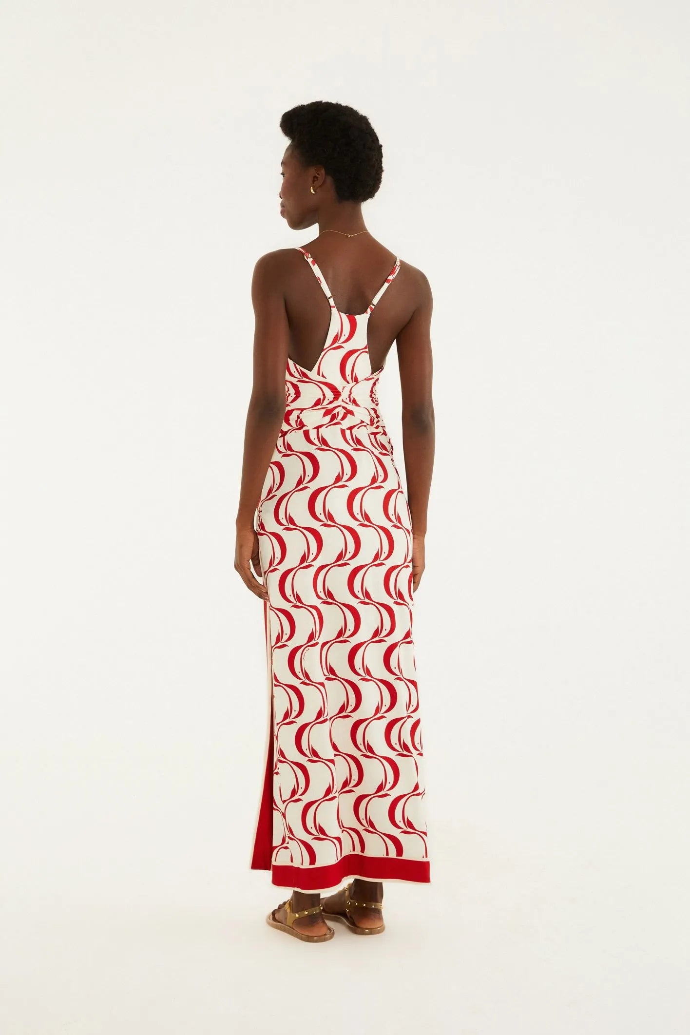 VESTIDO MIDI PEIXE COPA FARM OFF WHITE/VERMELHO