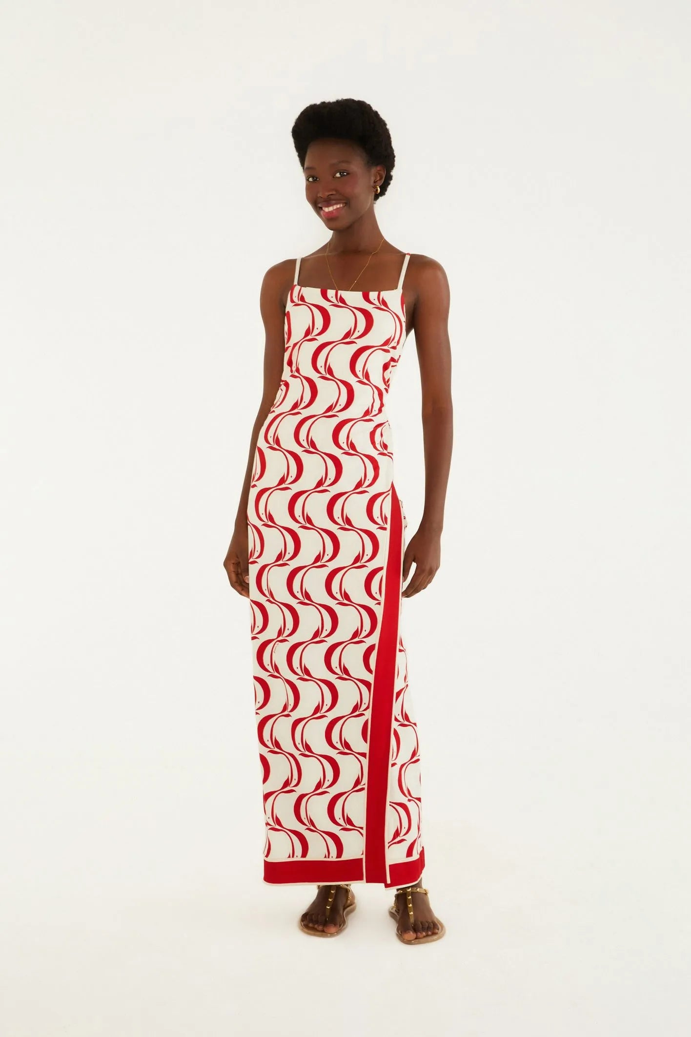 VESTIDO MIDI PEIXE COPA FARM OFF WHITE/VERMELHO