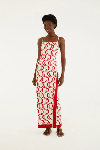 VESTIDO MIDI PEIXE COPA FARM OFF WHITE/VERMELHO