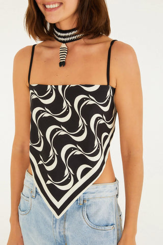 BLUSA LENCO FEM PEIXE COPA FARM PRETO/OFF WHITE