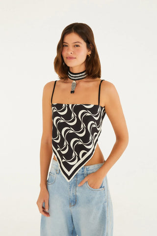 BLUSA LENCO FEM PEIXE COPA FARM PRETO/OFF WHITE